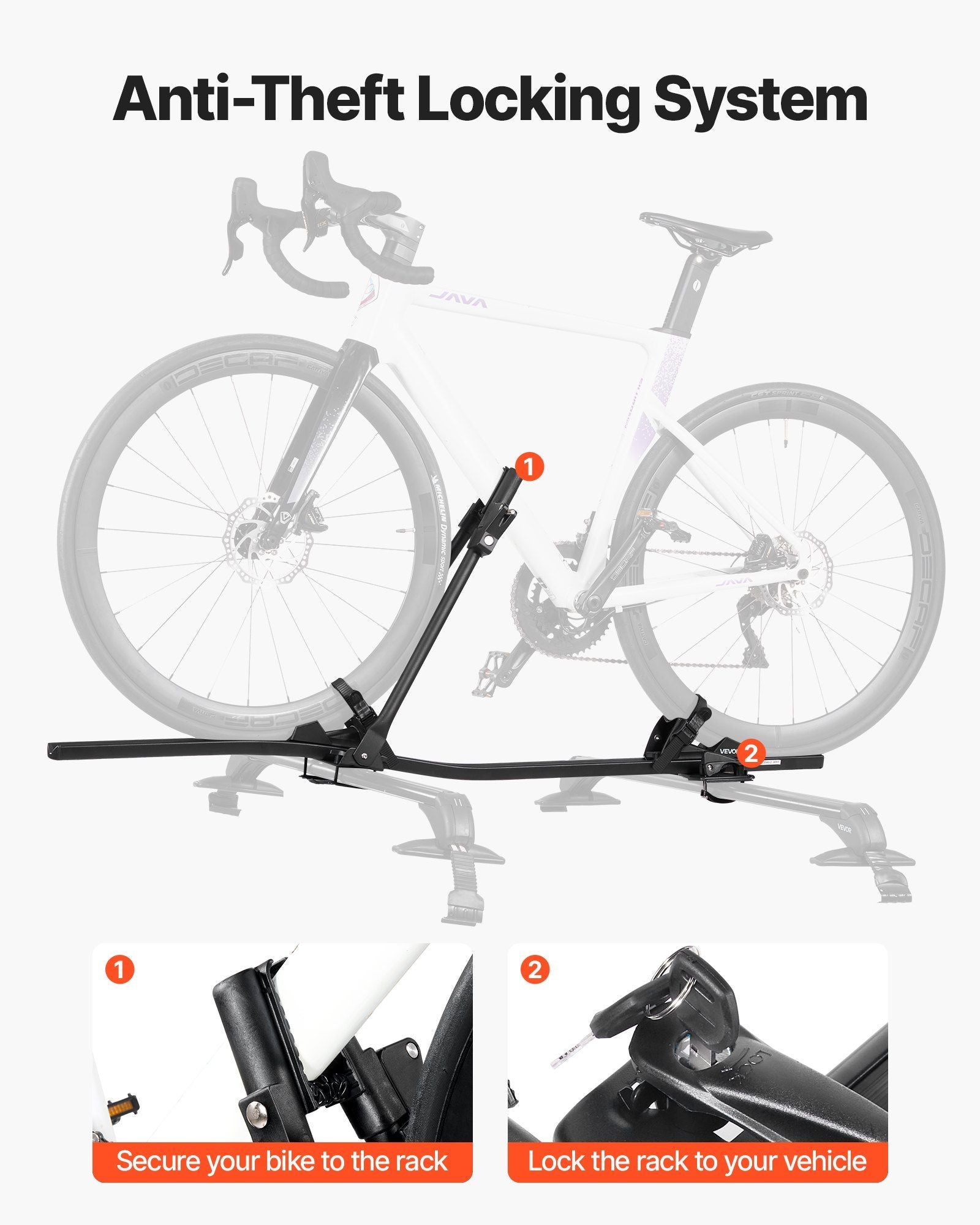 Roof Bike Rack, 15 kg Capacity, Upright Roof Mount Bicycle Rack with Secure Locking System for Most Standard V952-CDZXCJZLFZDC0GA9H001V0