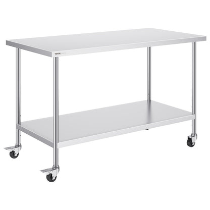 Stainless Steel Work Table 30 x 60 x 38 Inch, with 4 Wheels, 3 Adjustable Height Levels, Heavy Duty Food Prep V952-CFBXGGZTLCDJ1CSD7V0