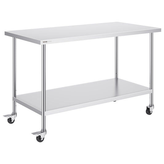 Stainless Steel Work Table 30 x 60 x 38 Inch, with 4 Wheels, 3 Adjustable Height Levels, Heavy Duty Food Prep V952-CFBXGGZTLCDJ1CSD7V0