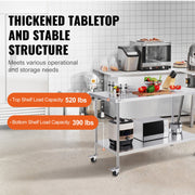 Stainless Steel Work Table 30 x 60 x 38 Inch, with 4 Wheels, 3 Adjustable Height Levels, Heavy Duty Food Prep V952-CFBXGGZTLCDJ1CSD7V0