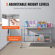 Stainless Steel Work Table 30 x 60 x 38 Inch, with 4 Wheels, 3 Adjustable Height Levels, Heavy Duty Food Prep V952-CFBXGGZTLCDJ1CSD7V0