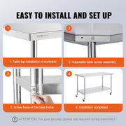 Stainless Steel Work Table 30 x 60 x 38 Inch, with 4 Wheels, 3 Adjustable Height Levels, Heavy Duty Food Prep V952-CFBXGGZTLCDJ1CSD7V0