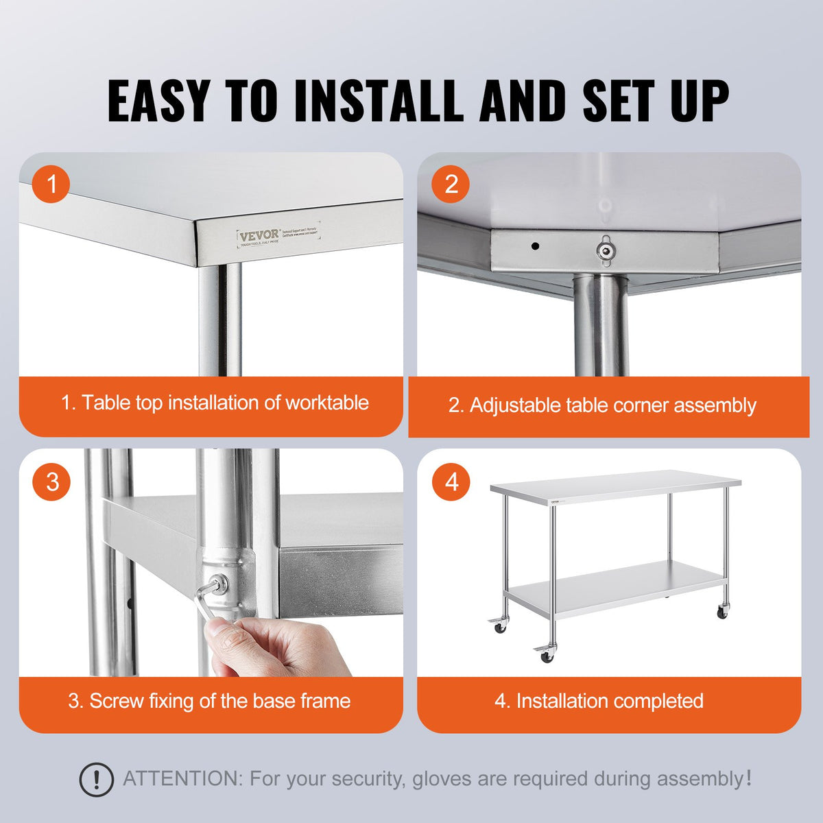 Stainless Steel Work Table 30 x 60 x 38 Inch, with 4 Wheels, 3 Adjustable Height Levels, Heavy Duty Food Prep V952-CFBXGGZTLCDJ1CSD7V0