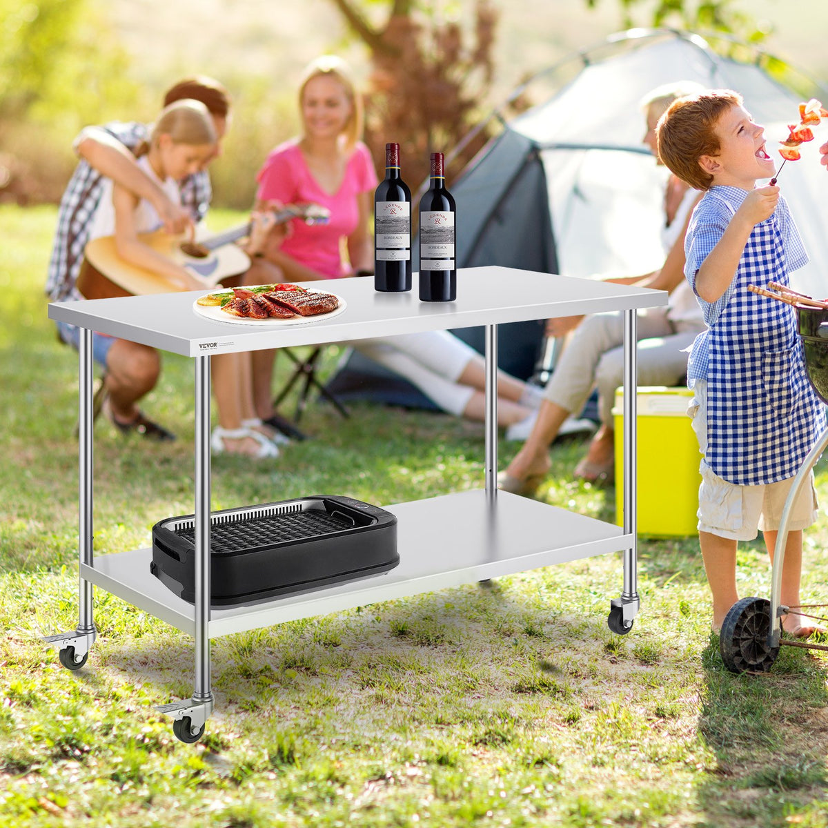Stainless Steel Work Table 30 x 60 x 38 Inch, with 4 Wheels, 3 Adjustable Height Levels, Heavy Duty Food Prep V952-CFBXGGZTLCDJ1CSD7V0