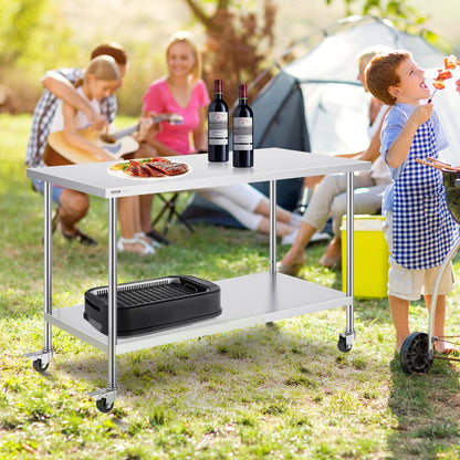 Stainless Steel Work Table 30 x 60 x 38 Inch, with 4 Wheels, 3 Adjustable Height Levels, Heavy Duty Food Prep V952-CFBXGGZTLCDJ1CSD7V0