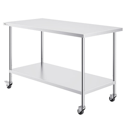 Stainless Steel Work Table 30 x 60 x 38 Inch, with 4 Wheels, 3 Adjustable Height Levels, Heavy Duty Food Prep V952-CFBXGGZTLCDJ1CSD7V0