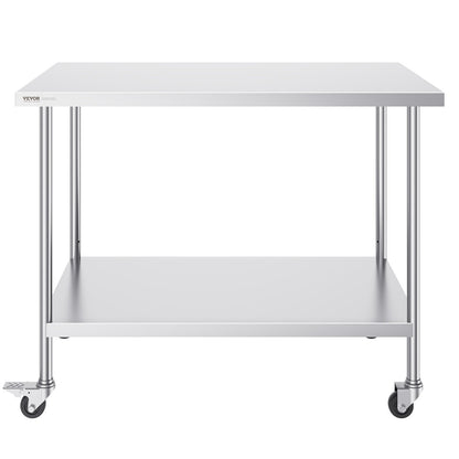 Stainless Steel Work Table 30 x 60 x 38 Inch, with 4 Wheels, 3 Adjustable Height Levels, Heavy Duty Food Prep V952-CFBXGGZTLCDJ1CSD7V0