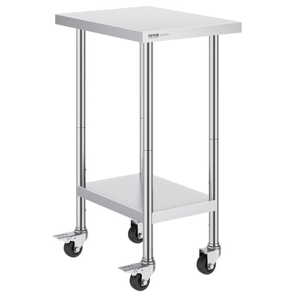 Stainless Steel Work Table 24 x 18 x 38 Inch, with 4 Wheels, 3 Adjustable Height Levels, Heavy Duty Food Prep V952-CFBXGGZTLCDJ3QDV2V0