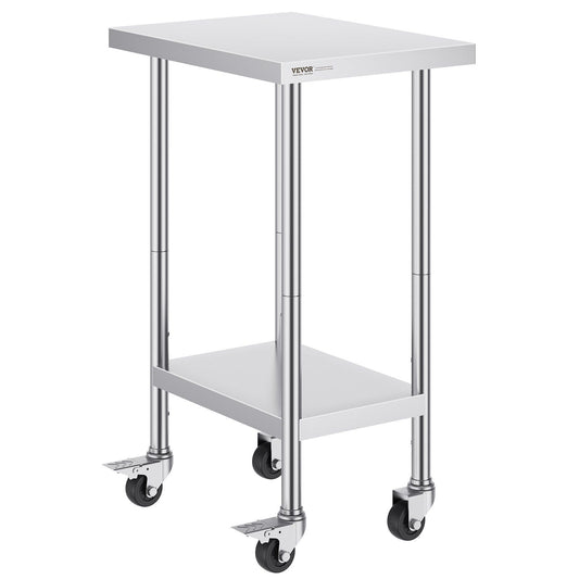 Stainless Steel Work Table 24 x 18 x 38 Inch, with 4 Wheels, 3 Adjustable Height Levels, Heavy Duty Food Prep V952-CFBXGGZTLCDJ3QDV2V0