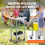 Stainless Steel Work Table 24 x 18 x 38 Inch, with 4 Wheels, 3 Adjustable Height Levels, Heavy Duty Food Prep V952-CFBXGGZTLCDJ3QDV2V0