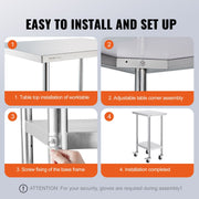 Stainless Steel Work Table 24 x 18 x 38 Inch, with 4 Wheels, 3 Adjustable Height Levels, Heavy Duty Food Prep V952-CFBXGGZTLCDJ3QDV2V0