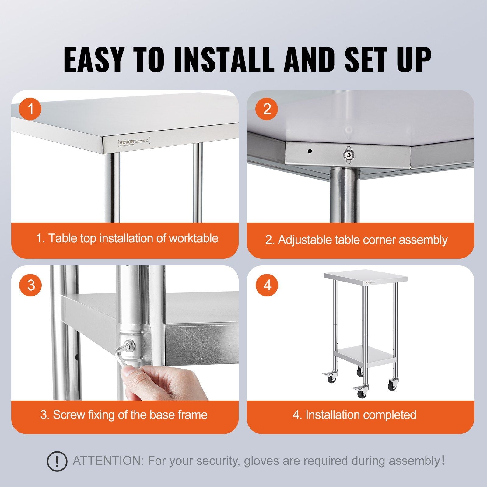 Stainless Steel Work Table 24 x 18 x 38 Inch, with 4 Wheels, 3 Adjustable Height Levels, Heavy Duty Food Prep V952-CFBXGGZTLCDJ3QDV2V0