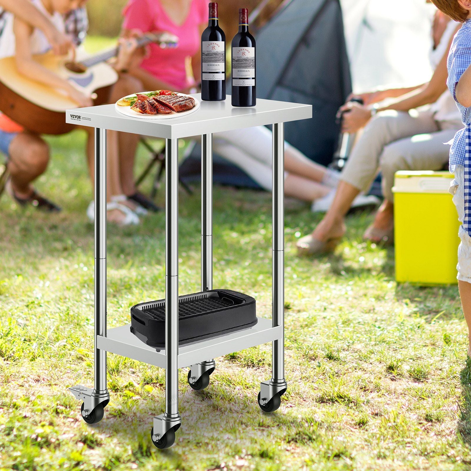 Stainless Steel Work Table 24 x 18 x 38 Inch, with 4 Wheels, 3 Adjustable Height Levels, Heavy Duty Food Prep V952-CFBXGGZTLCDJ3QDV2V0