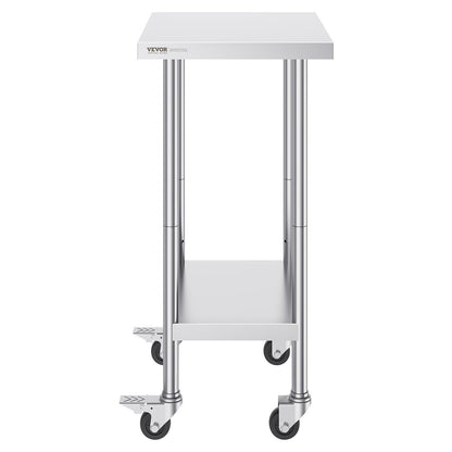 Stainless Steel Work Table 24 x 18 x 38 Inch, with 4 Wheels, 3 Adjustable Height Levels, Heavy Duty Food Prep V952-CFBXGGZTLCDJ3QDV2V0