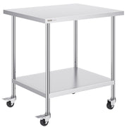 Stainless Steel Work Table 30 x 36 x 38 Inch, with 4 Wheels, 3 Adjustable Height Levels, Heavy Duty Food Prep V952-CFBXGGZTLCDJ7EQSTV0