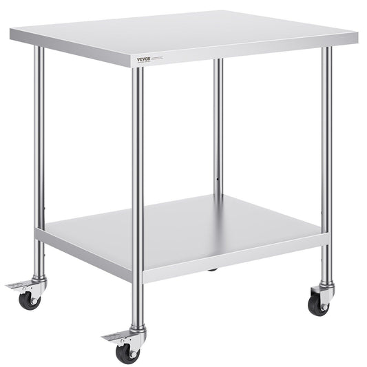 Stainless Steel Work Table 30 x 36 x 38 Inch, with 4 Wheels, 3 Adjustable Height Levels, Heavy Duty Food Prep V952-CFBXGGZTLCDJ7EQSTV0