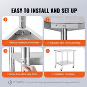 Stainless Steel Work Table 30 x 36 x 38 Inch, with 4 Wheels, 3 Adjustable Height Levels, Heavy Duty Food Prep V952-CFBXGGZTLCDJ7EQSTV0