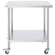 Stainless Steel Work Table 30 x 36 x 38 Inch, with 4 Wheels, 3 Adjustable Height Levels, Heavy Duty Food Prep V952-CFBXGGZTLCDJ7EQSTV0