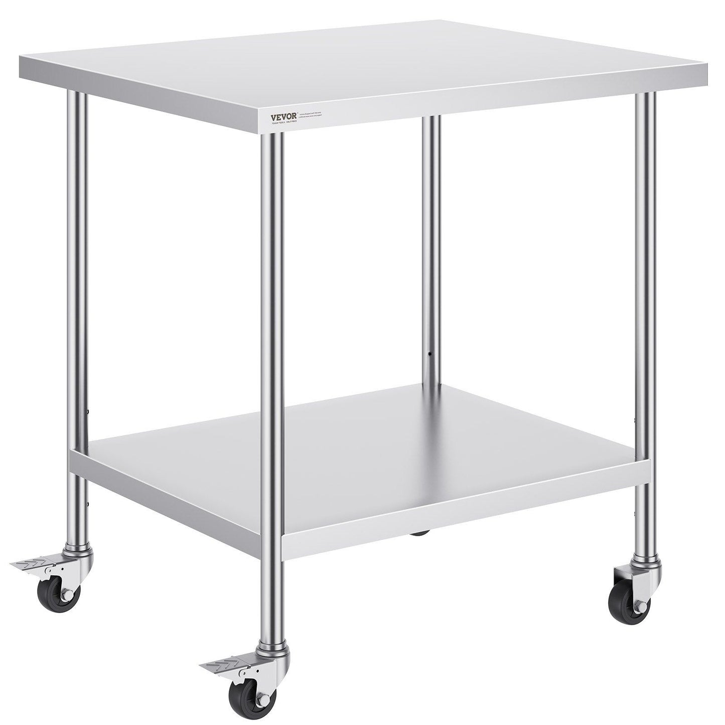 Stainless Steel Work Table 30 x 18 x 38 Inch, with 4 Wheels, 3 Adjustable Height Levels, Heavy Duty Food Prep V952-CFBXGGZTLCDJB9CR8V0