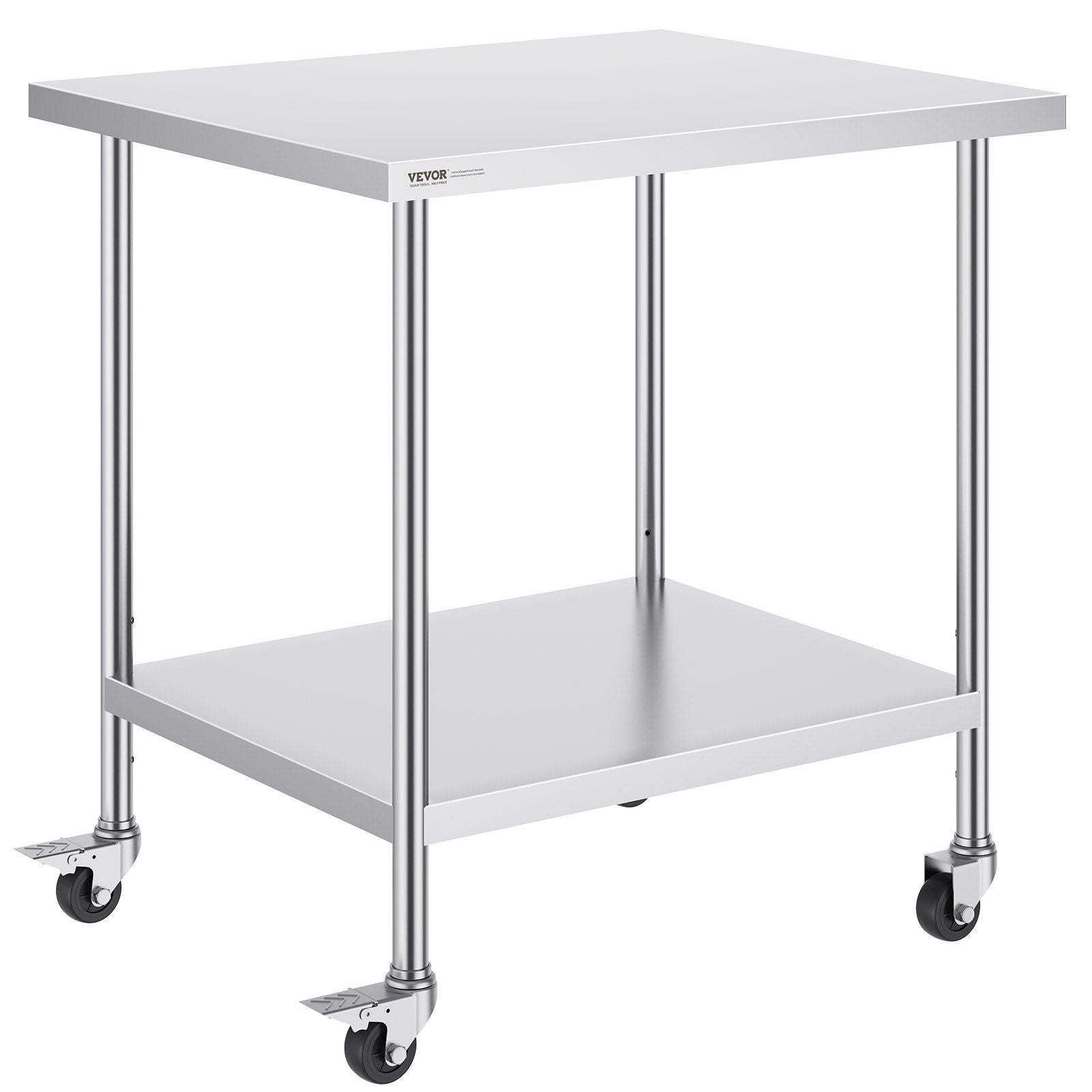 Stainless Steel Work Table 30 x 18 x 38 Inch, with 4 Wheels, 3 Adjustable Height Levels, Heavy Duty Food Prep V952-CFBXGGZTLCDJB9CR8V0