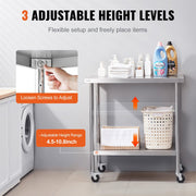 Stainless Steel Work Table 30 x 18 x 38 Inch, with 4 Wheels, 3 Adjustable Height Levels, Heavy Duty Food Prep V952-CFBXGGZTLCDJB9CR8V0
