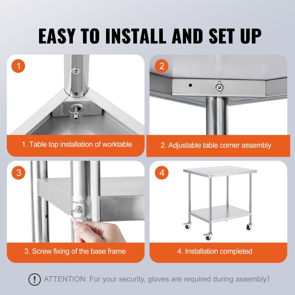 Stainless Steel Work Table 30 x 18 x 38 Inch, with 4 Wheels, 3 Adjustable Height Levels, Heavy Duty Food Prep V952-CFBXGGZTLCDJB9CR8V0