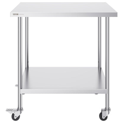 Stainless Steel Work Table 30 x 18 x 38 Inch, with 4 Wheels, 3 Adjustable Height Levels, Heavy Duty Food Prep V952-CFBXGGZTLCDJB9CR8V0