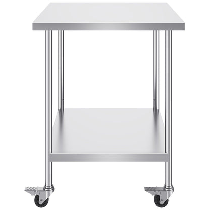 Stainless Steel Work Table 30 x 18 x 38 Inch, with 4 Wheels, 3 Adjustable Height Levels, Heavy Duty Food Prep V952-CFBXGGZTLCDJB9CR8V0