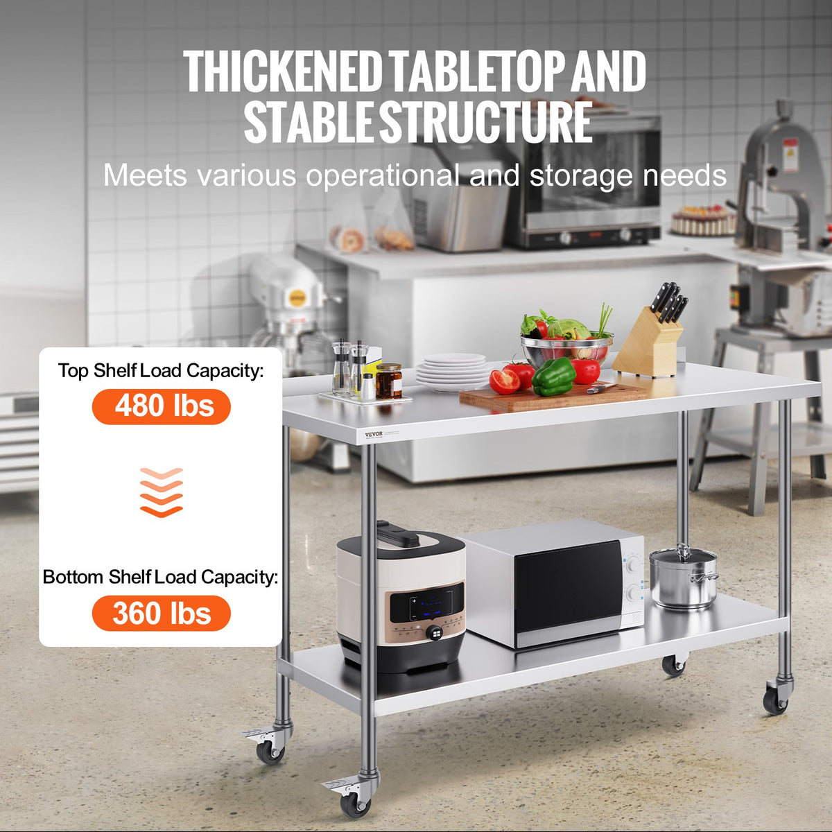 24 x 60 x 40 Inch Stainless Steel Work Table, Commercial Food Prep Worktable with Casters, Heavy Duty Prep V952-CFBXGGZTLCDJBPWUXV0