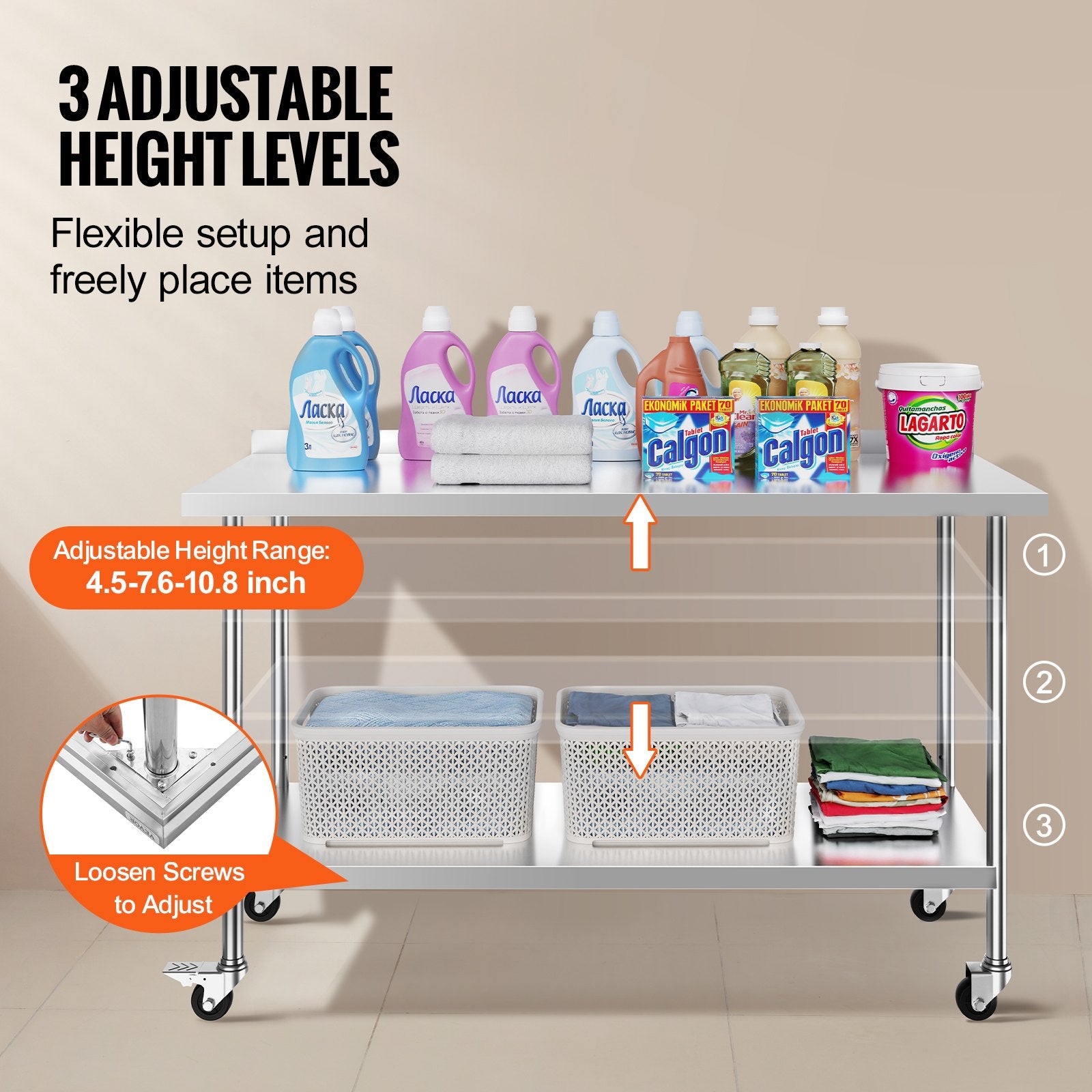 24 x 60 x 40 Inch Stainless Steel Work Table, Commercial Food Prep Worktable with Casters, Heavy Duty Prep V952-CFBXGGZTLCDJBPWUXV0