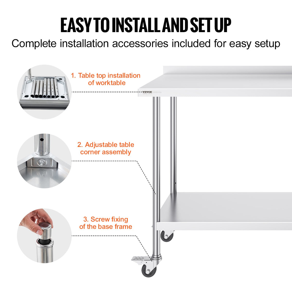24 x 60 x 40 Inch Stainless Steel Work Table, Commercial Food Prep Worktable with Casters, Heavy Duty Prep V952-CFBXGGZTLCDJBPWUXV0