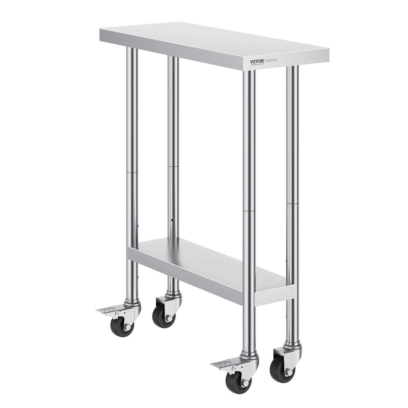 Stainless Steel Work Table 30 x 12 x 38 Inch, with 4 Wheels, 3 Adjustable Height Levels, Heavy Duty Food Prep V952-CFBXGGZTLCDJEZMQSV0