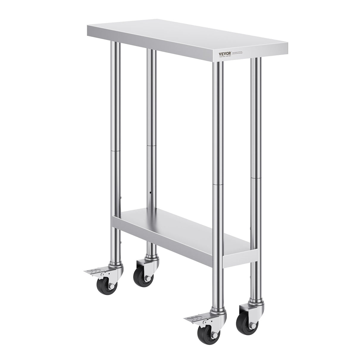 Stainless Steel Work Table 30 x 12 x 38 Inch, with 4 Wheels, 3 Adjustable Height Levels, Heavy Duty Food Prep V952-CFBXGGZTLCDJEZMQSV0