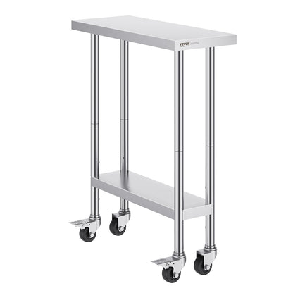 Stainless Steel Work Table 30 x 12 x 38 Inch, with 4 Wheels, 3 Adjustable Height Levels, Heavy Duty Food Prep V952-CFBXGGZTLCDJEZMQSV0