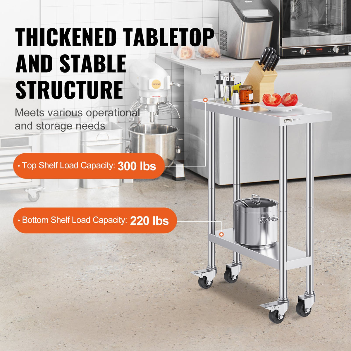 Stainless Steel Work Table 30 x 12 x 38 Inch, with 4 Wheels, 3 Adjustable Height Levels, Heavy Duty Food Prep V952-CFBXGGZTLCDJEZMQSV0