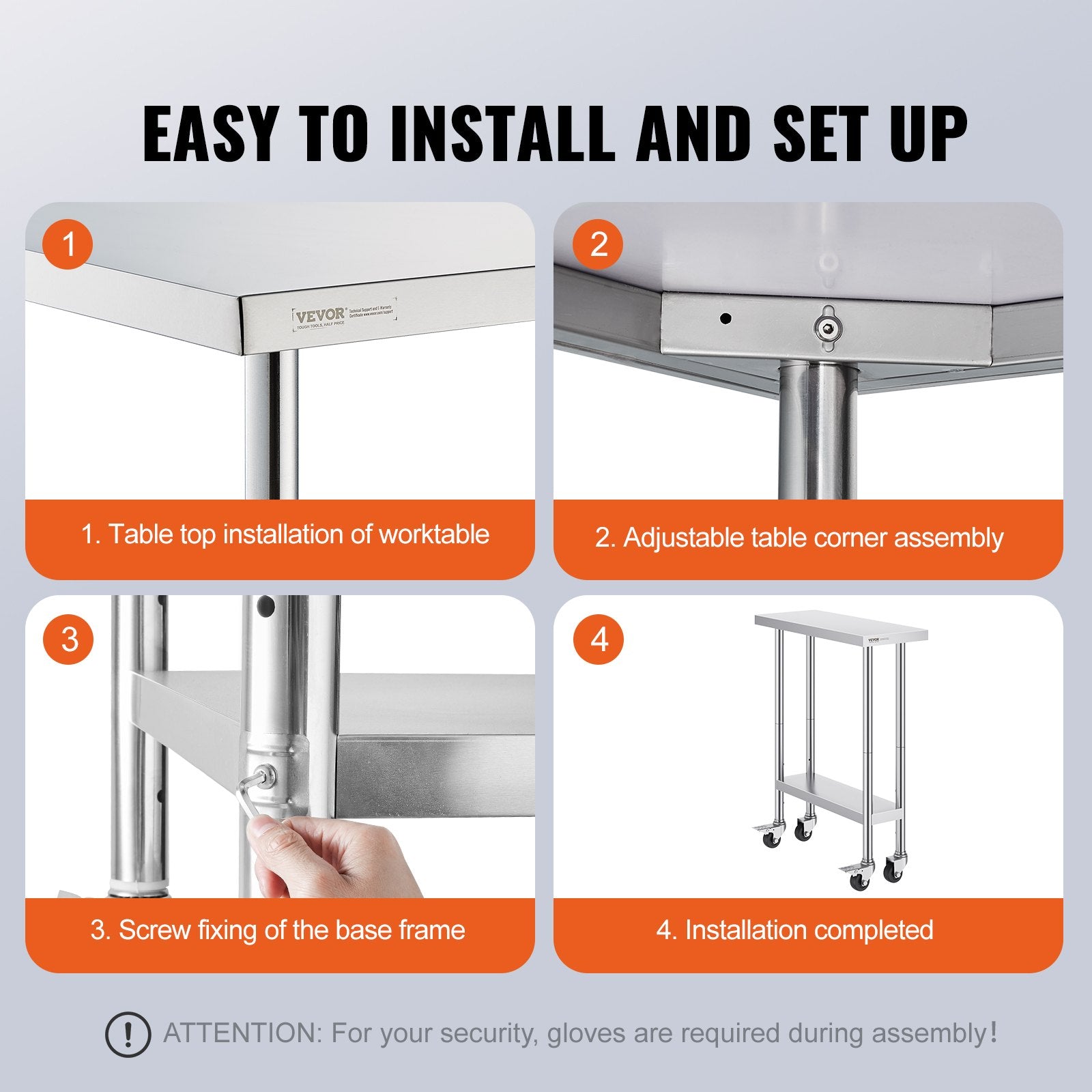 Stainless Steel Work Table 30 x 12 x 38 Inch, with 4 Wheels, 3 Adjustable Height Levels, Heavy Duty Food Prep V952-CFBXGGZTLCDJEZMQSV0