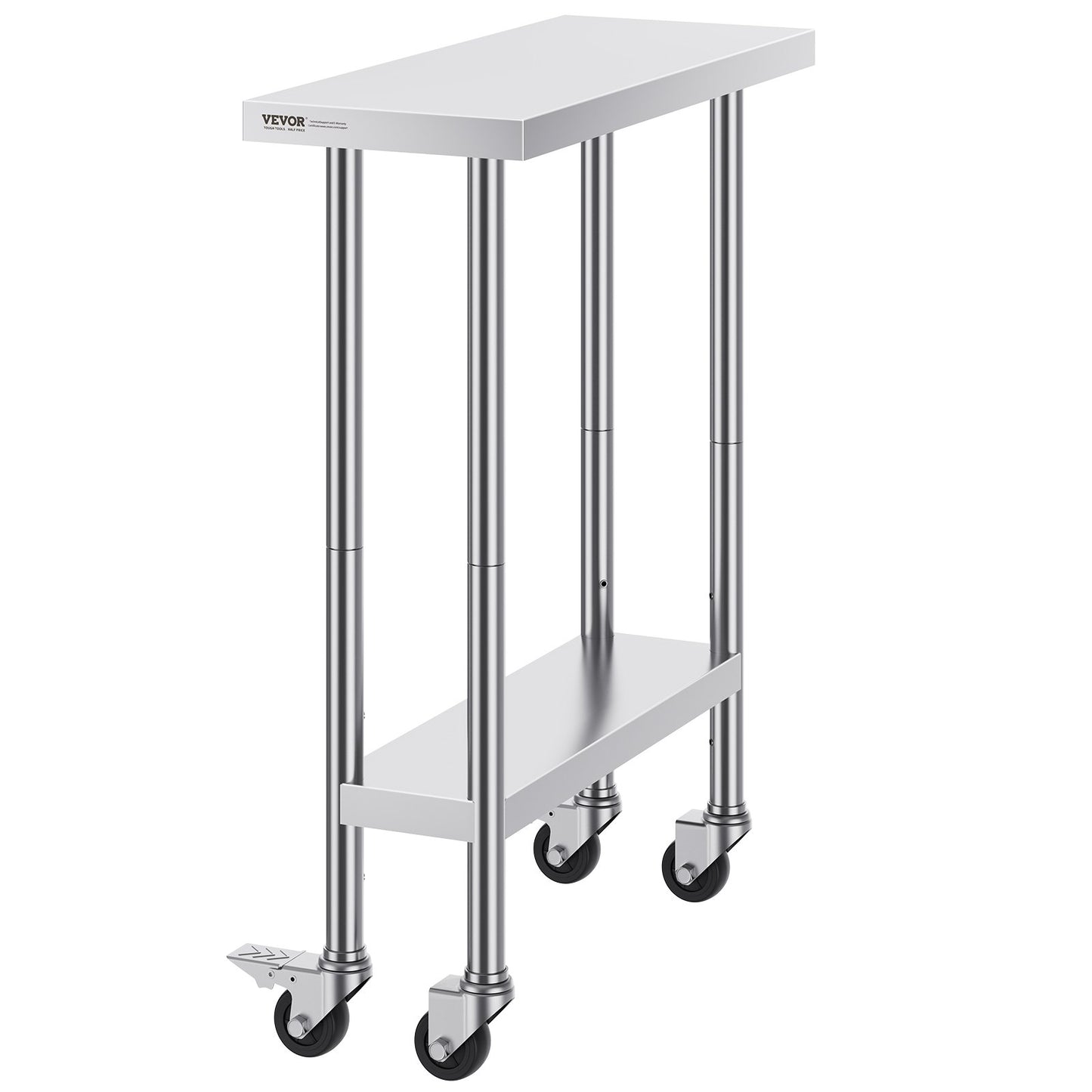 Stainless Steel Work Table 30 x 12 x 38 Inch, with 4 Wheels, 3 Adjustable Height Levels, Heavy Duty Food Prep V952-CFBXGGZTLCDJEZMQSV0