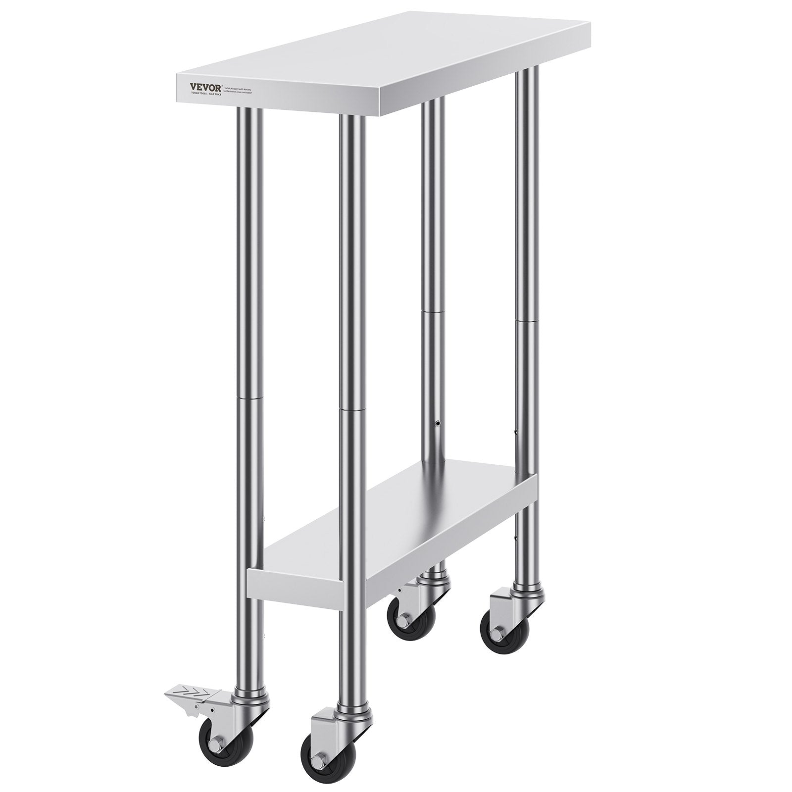 Stainless Steel Work Table 30 x 12 x 38 Inch, with 4 Wheels, 3 Adjustable Height Levels, Heavy Duty Food Prep V952-CFBXGGZTLCDJEZMQSV0