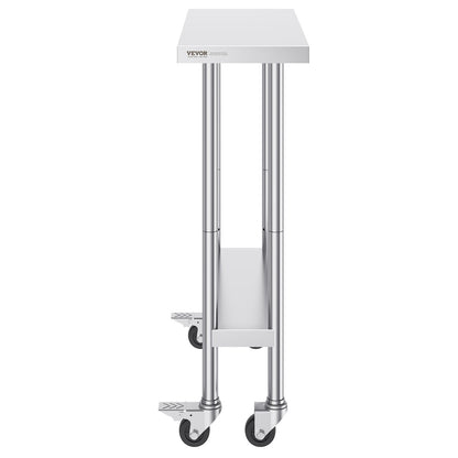 Stainless Steel Work Table 30 x 12 x 38 Inch, with 4 Wheels, 3 Adjustable Height Levels, Heavy Duty Food Prep V952-CFBXGGZTLCDJEZMQSV0