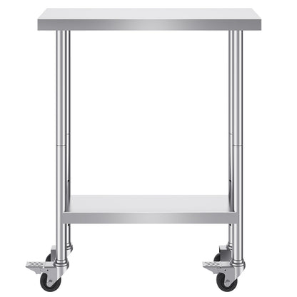 Stainless Steel Work Table 30 x 12 x 38 Inch, with 4 Wheels, 3 Adjustable Height Levels, Heavy Duty Food Prep V952-CFBXGGZTLCDJEZMQSV0