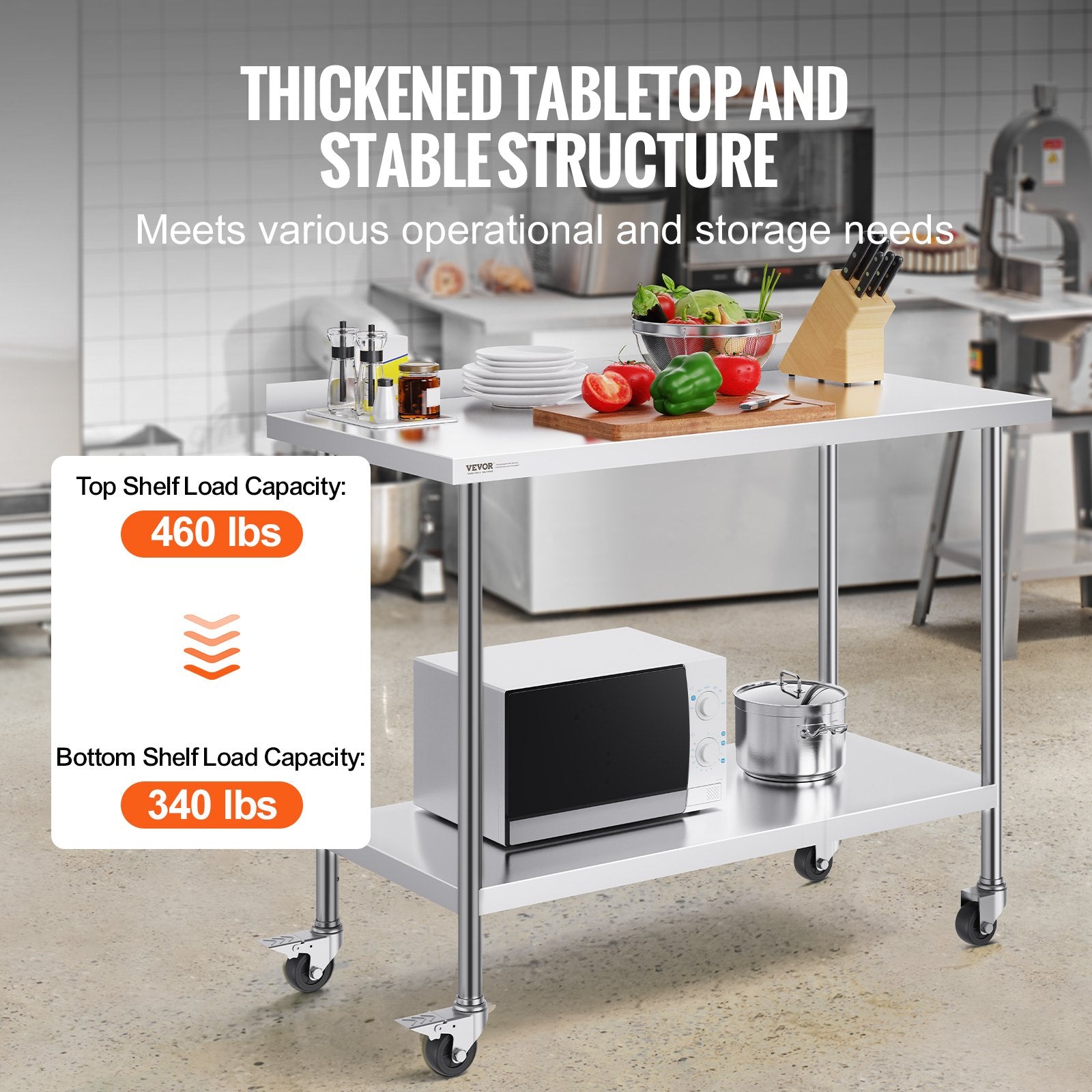 24 x 48 x 40 Inch Stainless Steel Work Table, Commercial Food Prep Worktable with Casters, Heavy Duty Prep V952-CFBXGGZTLCDJOVC8PV0
