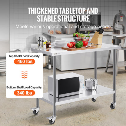 24 x 48 x 40 Inch Stainless Steel Work Table, Commercial Food Prep Worktable with Casters, Heavy Duty Prep V952-CFBXGGZTLCDJOVC8PV0