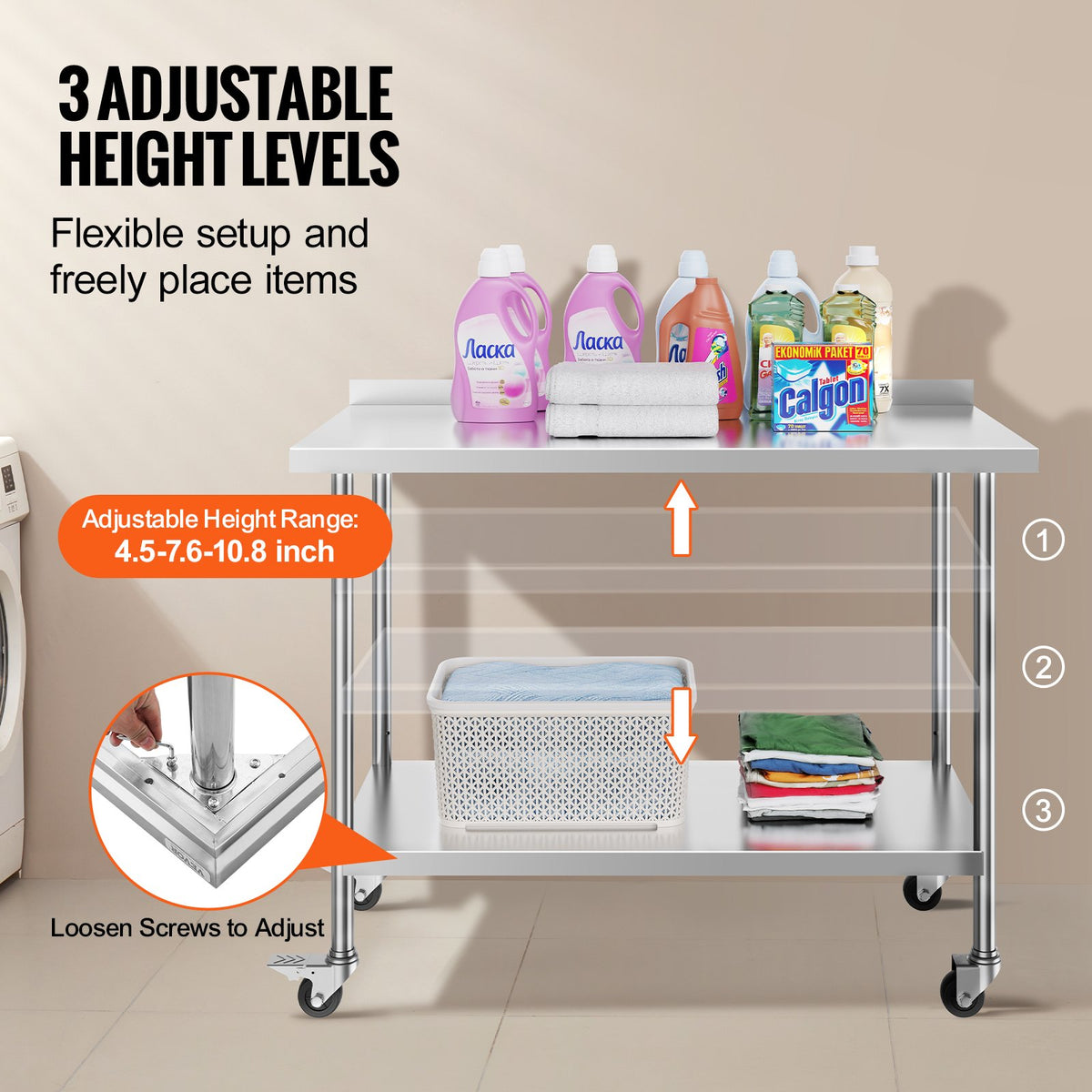 24 x 48 x 40 Inch Stainless Steel Work Table, Commercial Food Prep Worktable with Casters, Heavy Duty Prep V952-CFBXGGZTLCDJOVC8PV0
