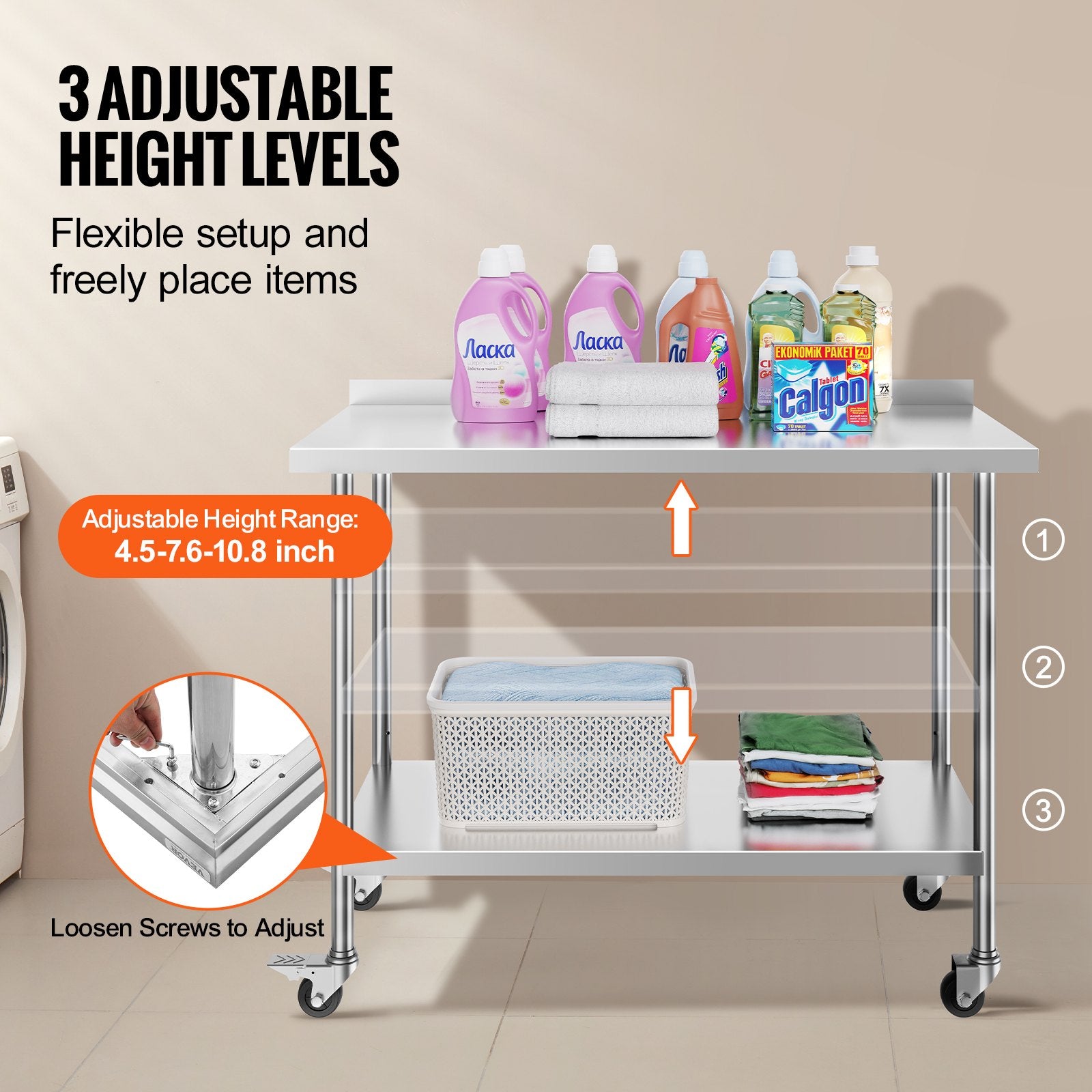 24 x 48 x 40 Inch Stainless Steel Work Table, Commercial Food Prep Worktable with Casters, Heavy Duty Prep V952-CFBXGGZTLCDJOVC8PV0