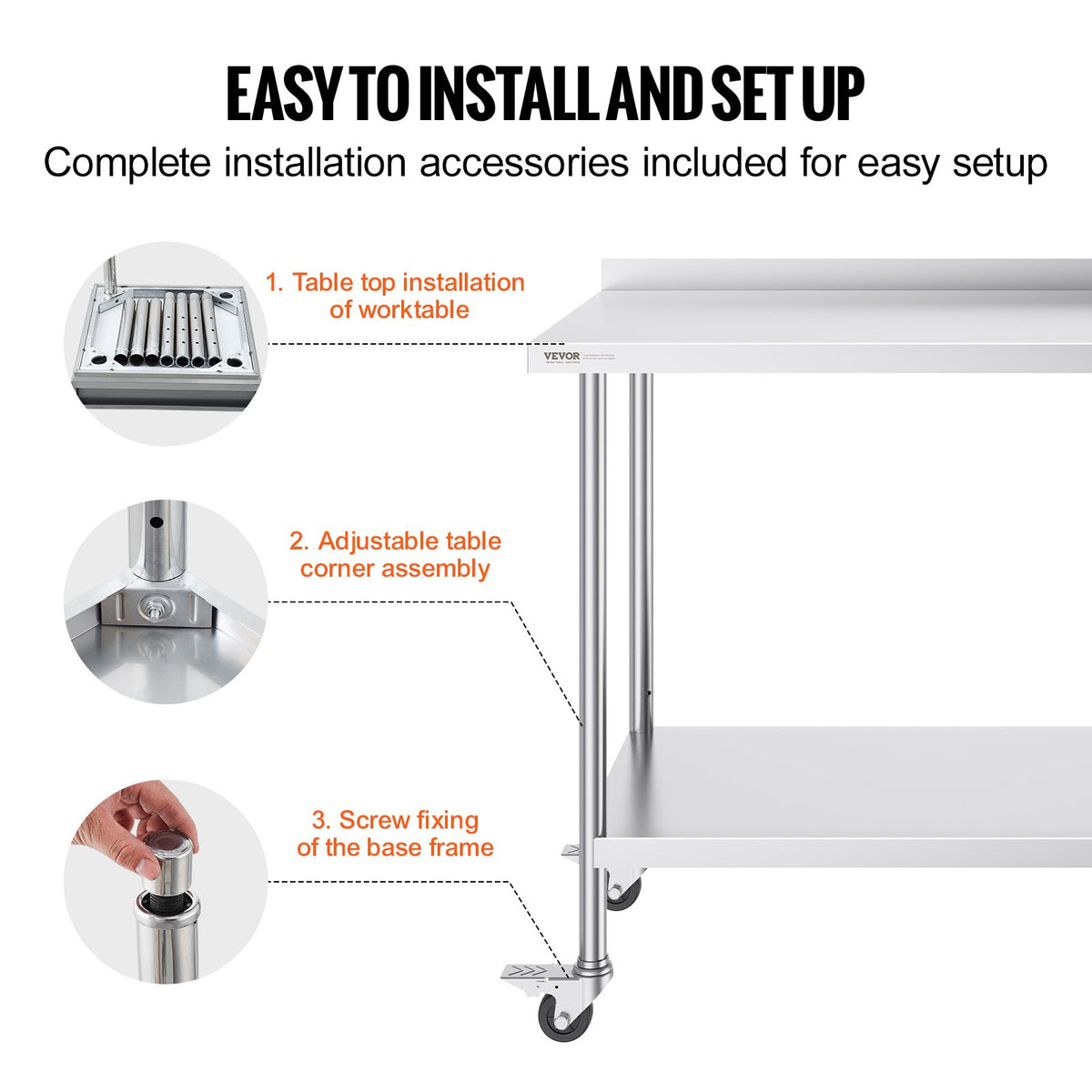 24 x 48 x 40 Inch Stainless Steel Work Table, Commercial Food Prep Worktable with Casters, Heavy Duty Prep V952-CFBXGGZTLCDJOVC8PV0