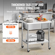 24 x 36 x 40 Inch Stainless Steel Work Table, Commercial Food Prep Worktable with Casters, Heavy Duty Prep V952-CFBXGGZTLCDJUI1NFV0
