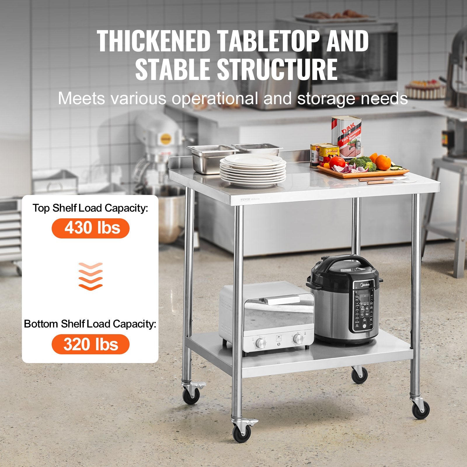 24 x 36 x 40 Inch Stainless Steel Work Table, Commercial Food Prep Worktable with Casters, Heavy Duty Prep V952-CFBXGGZTLCDJUI1NFV0
