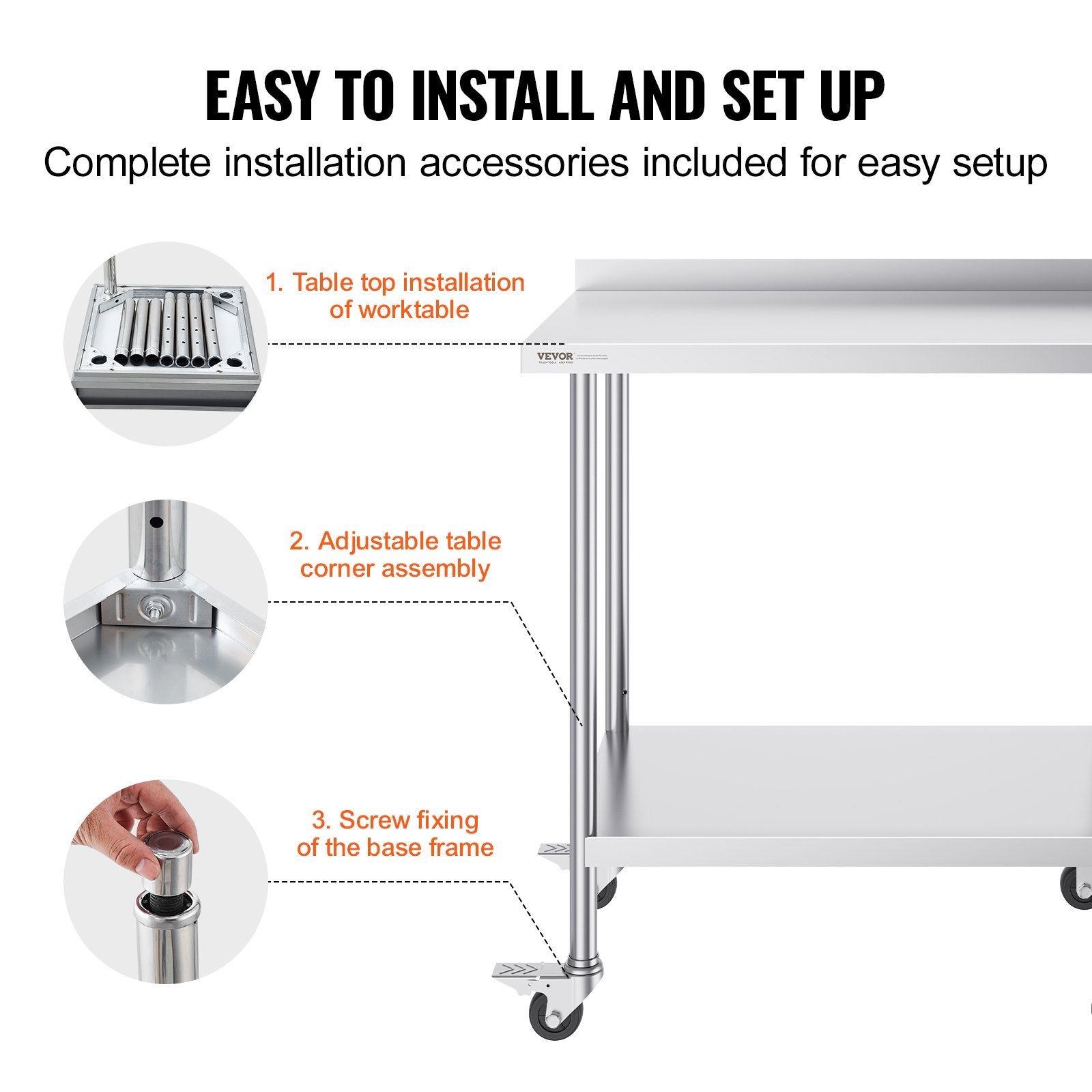 24 x 36 x 40 Inch Stainless Steel Work Table, Commercial Food Prep Worktable with Casters, Heavy Duty Prep V952-CFBXGGZTLCDJUI1NFV0