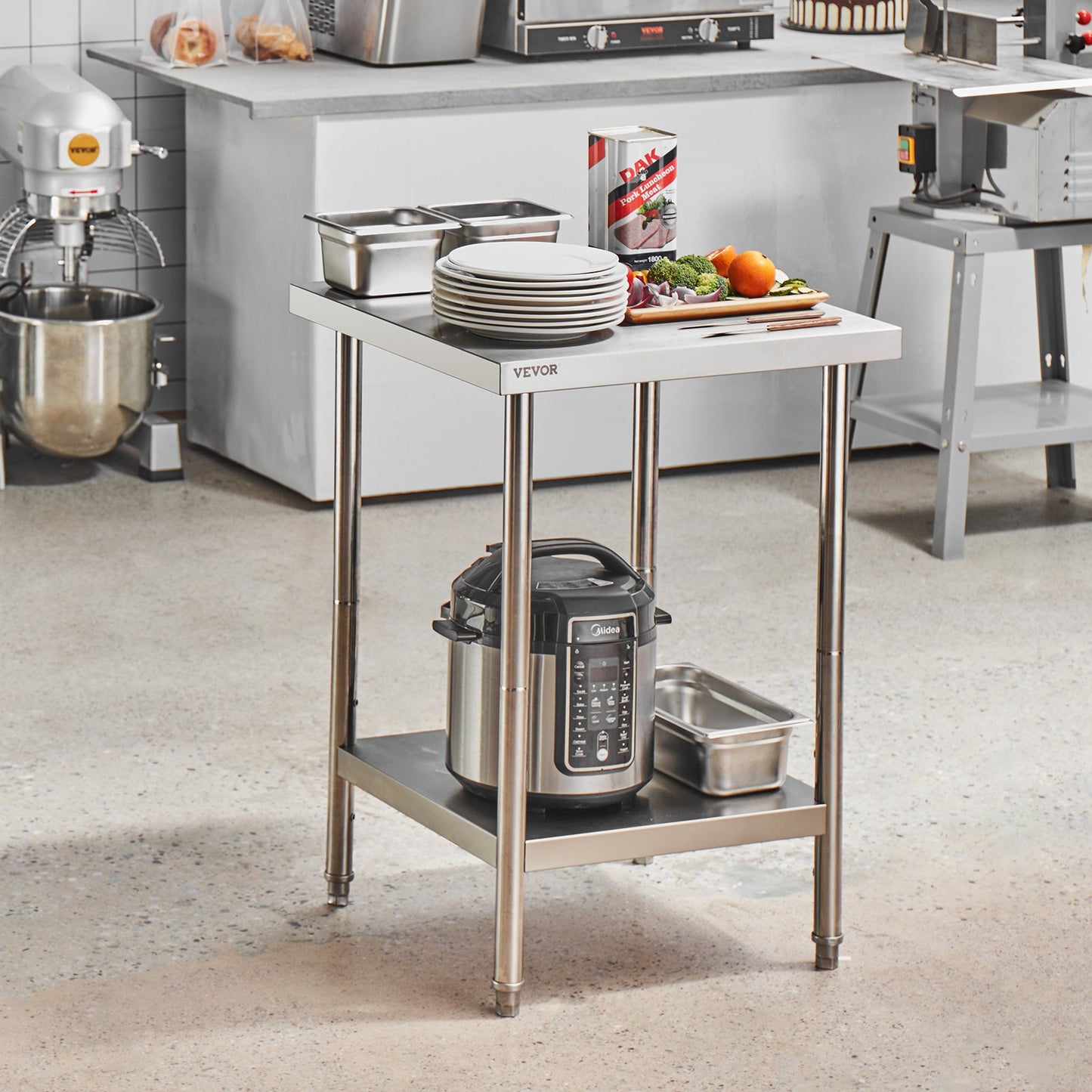 Stainless Steel Prep Table, 24 x 24 x 34 Inch, Heavy Duty Metal Worktable with 3 Adjustable Height Levels, V952-CFBXGGZTLCWJ45FJ5V0