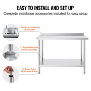 24 x 48 x 36 Inch Stainless Steel Work Table, Commercial Food Prep Worktable Heavy Duty Prep Worktable, Metal V952-CFBXGGZTLCWJ4SWV4V0